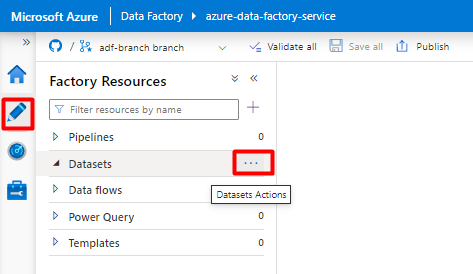 Screenshot showing how to choose the Author icon and datasets option.