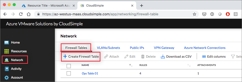 VLAN/subnet page