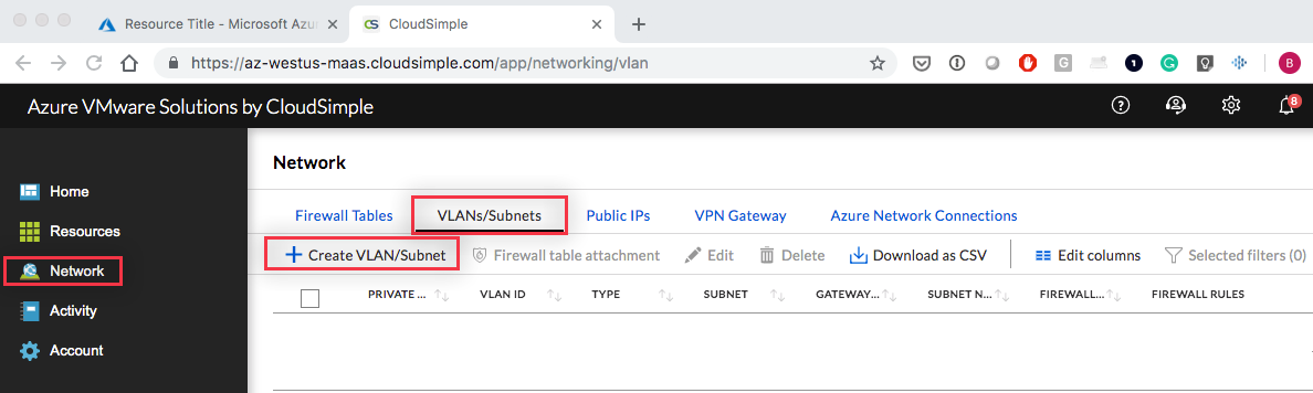 VLAN/subnet page