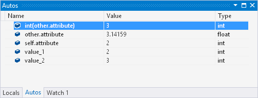 Autos window in the Visual Studio debugger