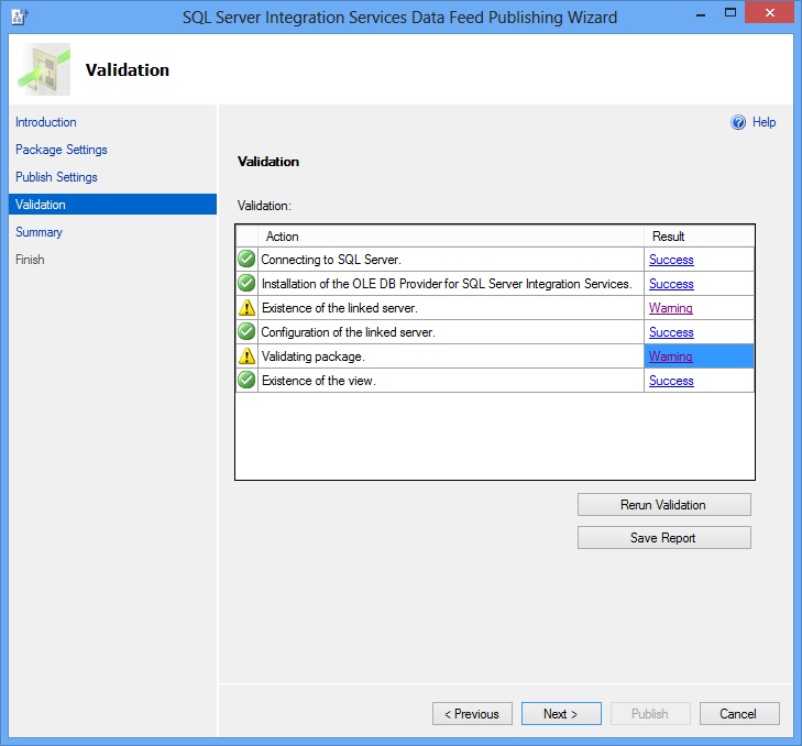 Data Feed Publishing Wizard - Validation Page