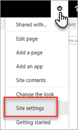 Screenshot of the gear menu, highlighting Site settings.