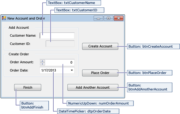 Screenshot that shows the NewCustomer form details.