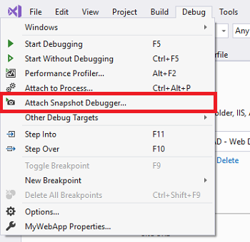 Launch the snapshot debugger from the Debug menu