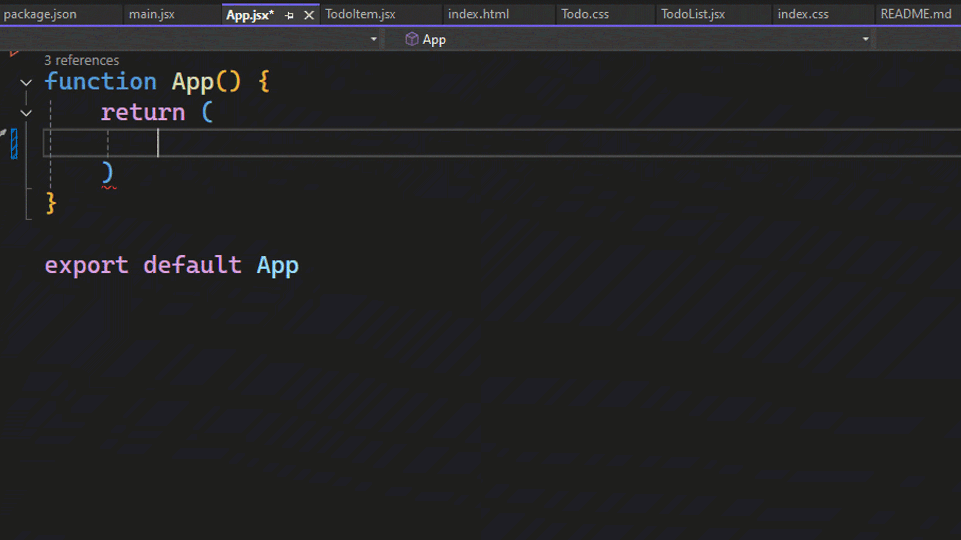 Screenshot showing adding a JSX component to the app.