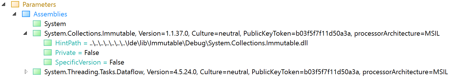 Screenshot showing metadata on an assembly reference.