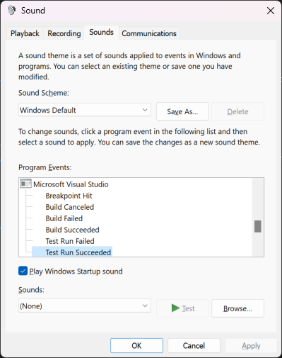 Screenshot of the Windows 11 Sound dialog.