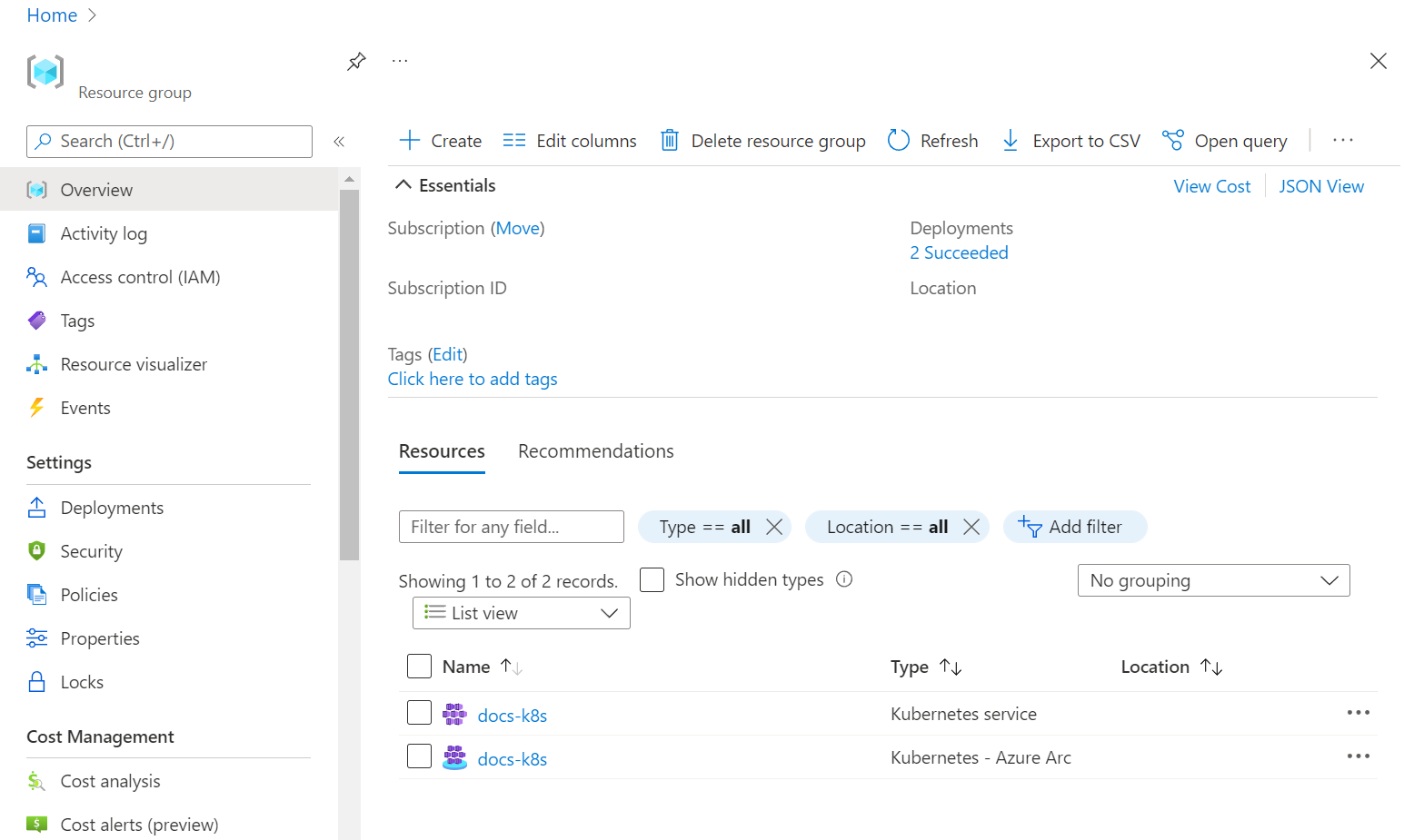 The Kubernetes - Azure Arc item type is the shadow resource.