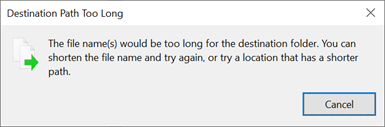 Screenshot of path length dialog warning.