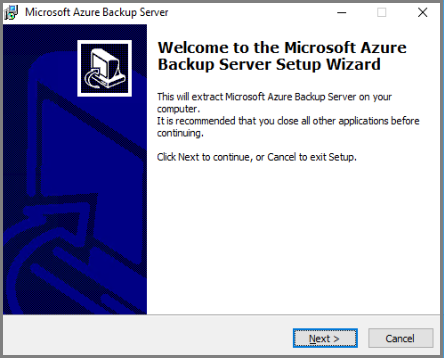 Microsoft Azure Backup Setup Wizard