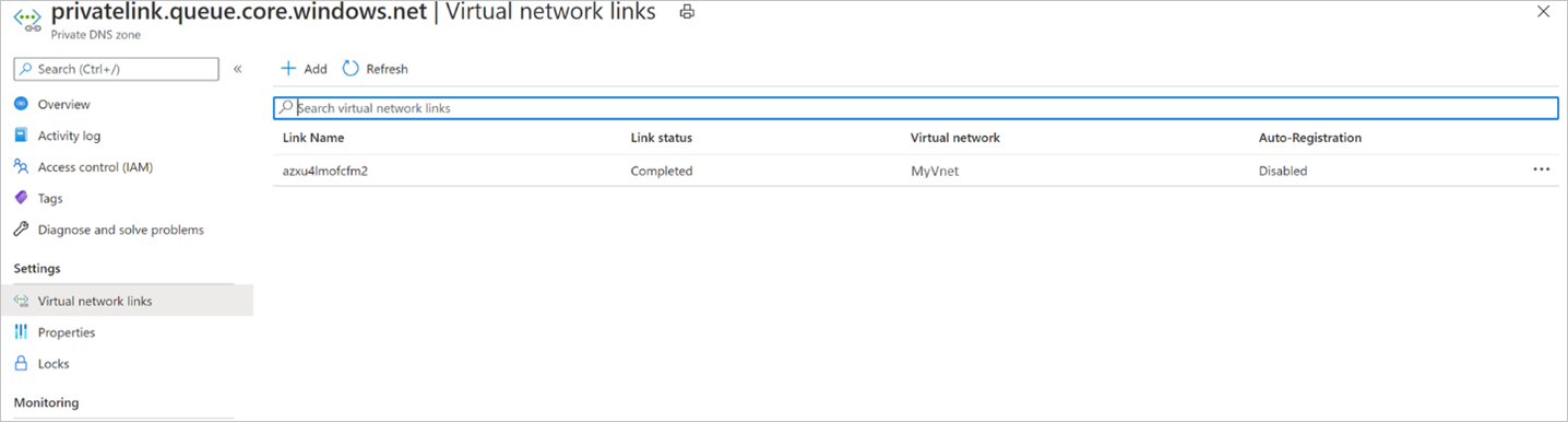 Virtual network for private endpoint