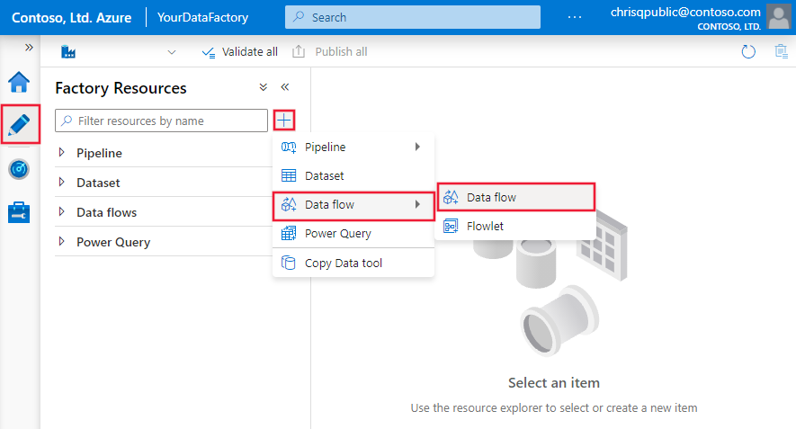 Shows a screenshot of how to create an empty data flow directly.