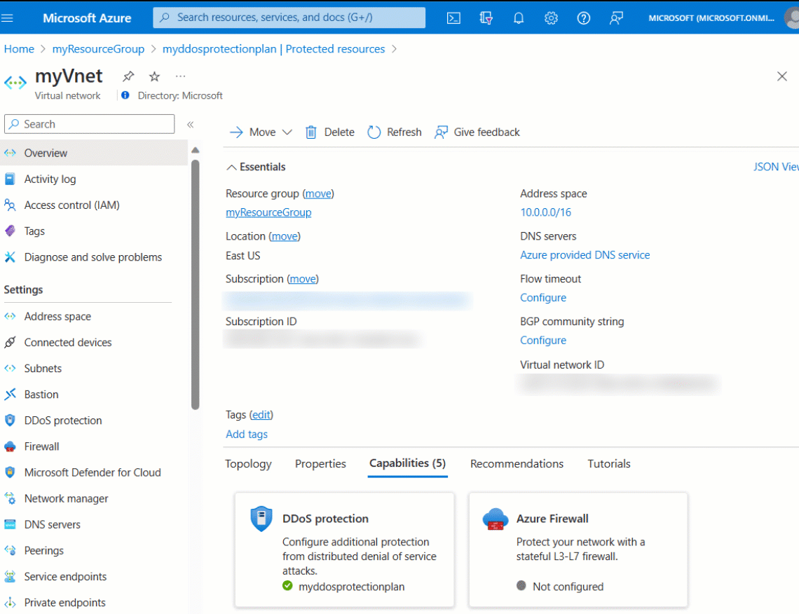 Gif of disabling DDoS Protection within virtual network.