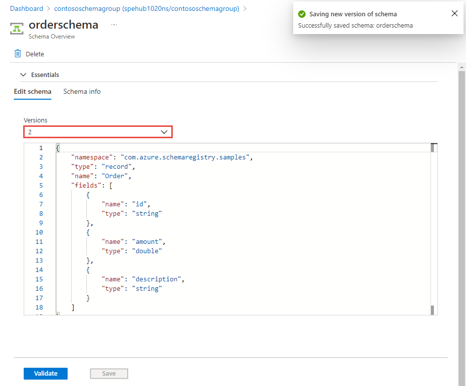 Image showing the new version of schema