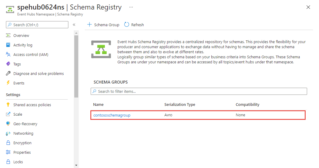 Image showing schema group in the list selected.