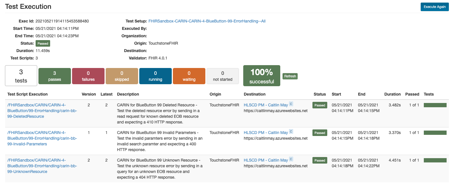 Touchstone EOB error handling results.