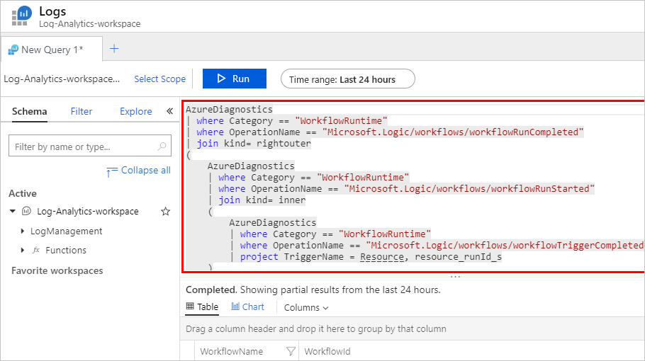 Logs page - query view