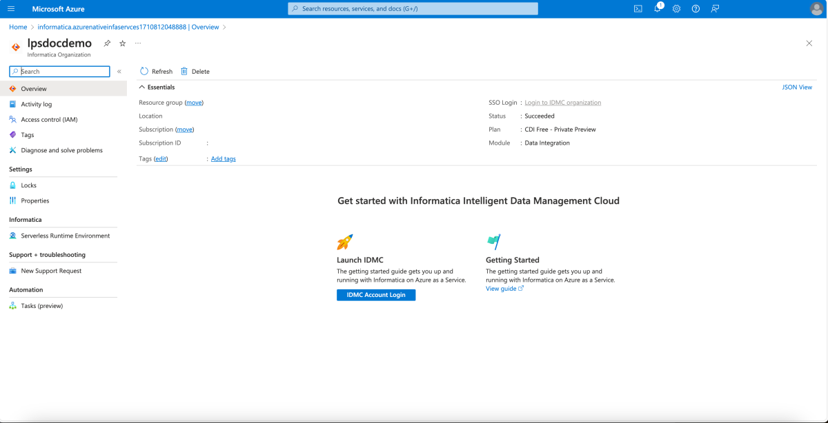 Screenshot of information on the Informatica resource overview.