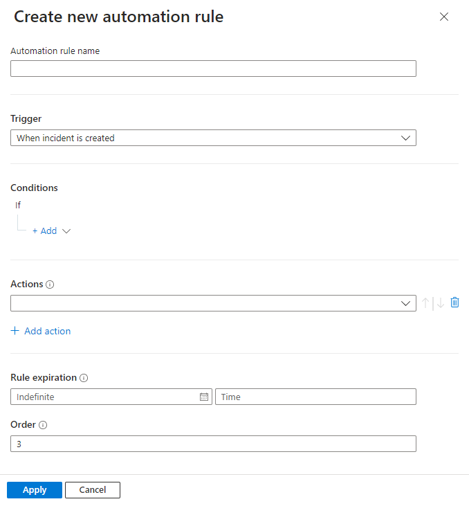 Screenshot showing the automation rule creation wizard.