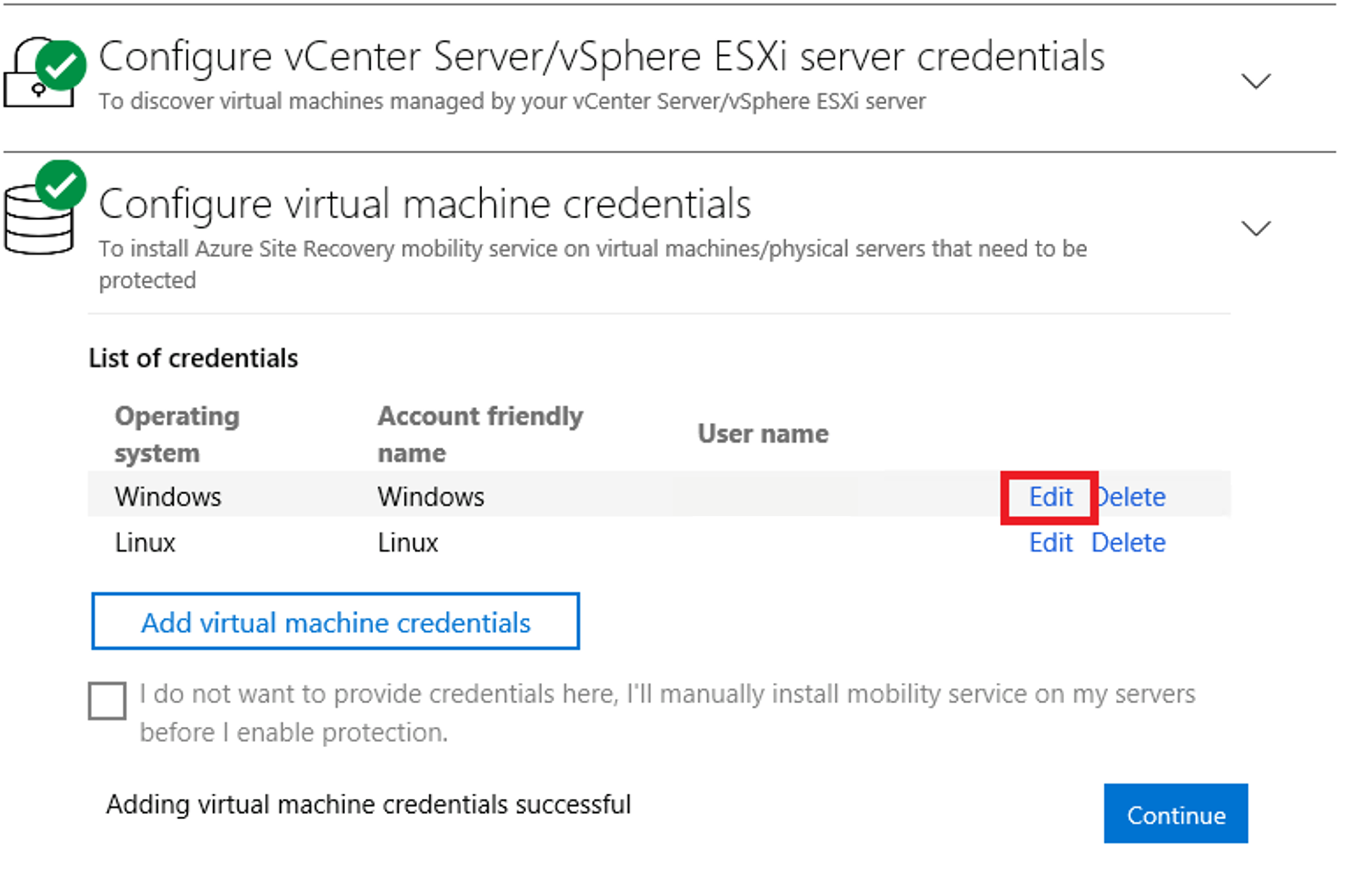 Modify Mobility Service credentials