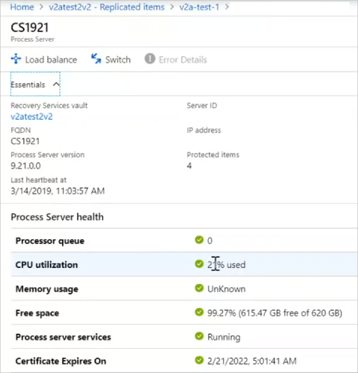 Process server details in VM dashboard