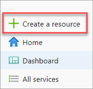 A screenshot of the Azure portal. Create a resource in Azure portal.