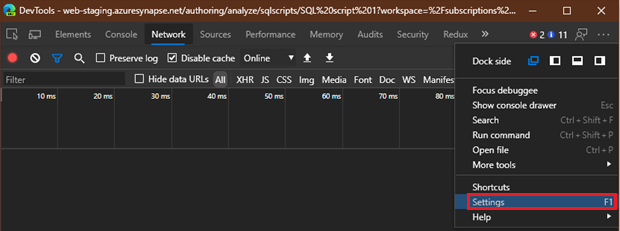 Screenshot from the Microsoft Edge Developer tool console settings.