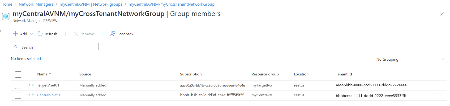 Screenshot of network group membership.