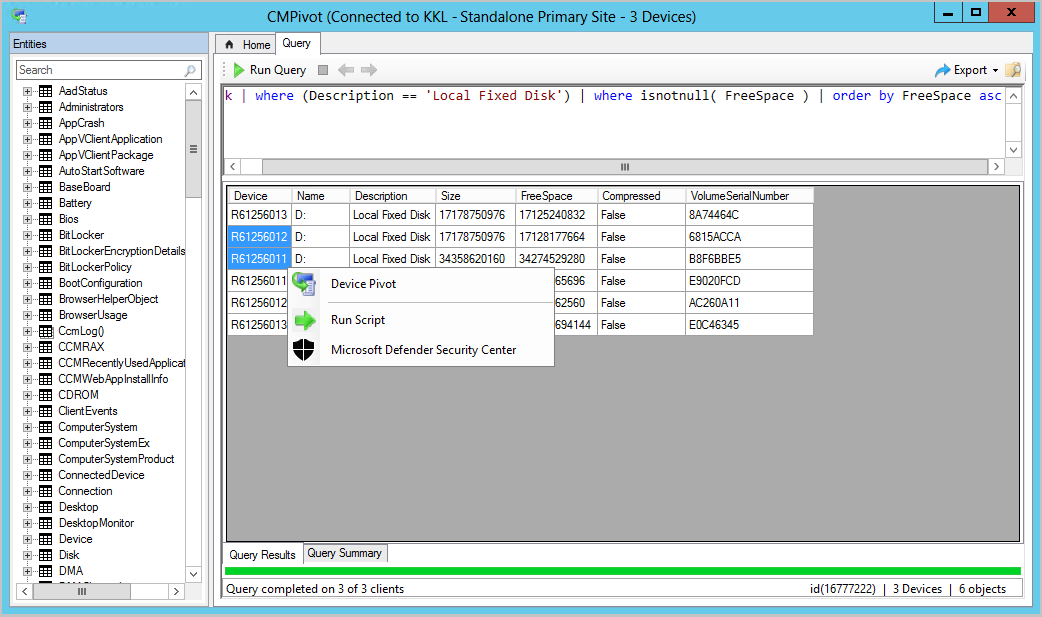 Device pivot for multiple devices using CMPivot