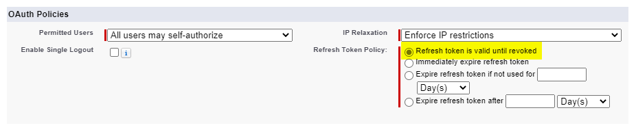 Select the Refresh Token Policy named "Refresh token is valid until revoked".