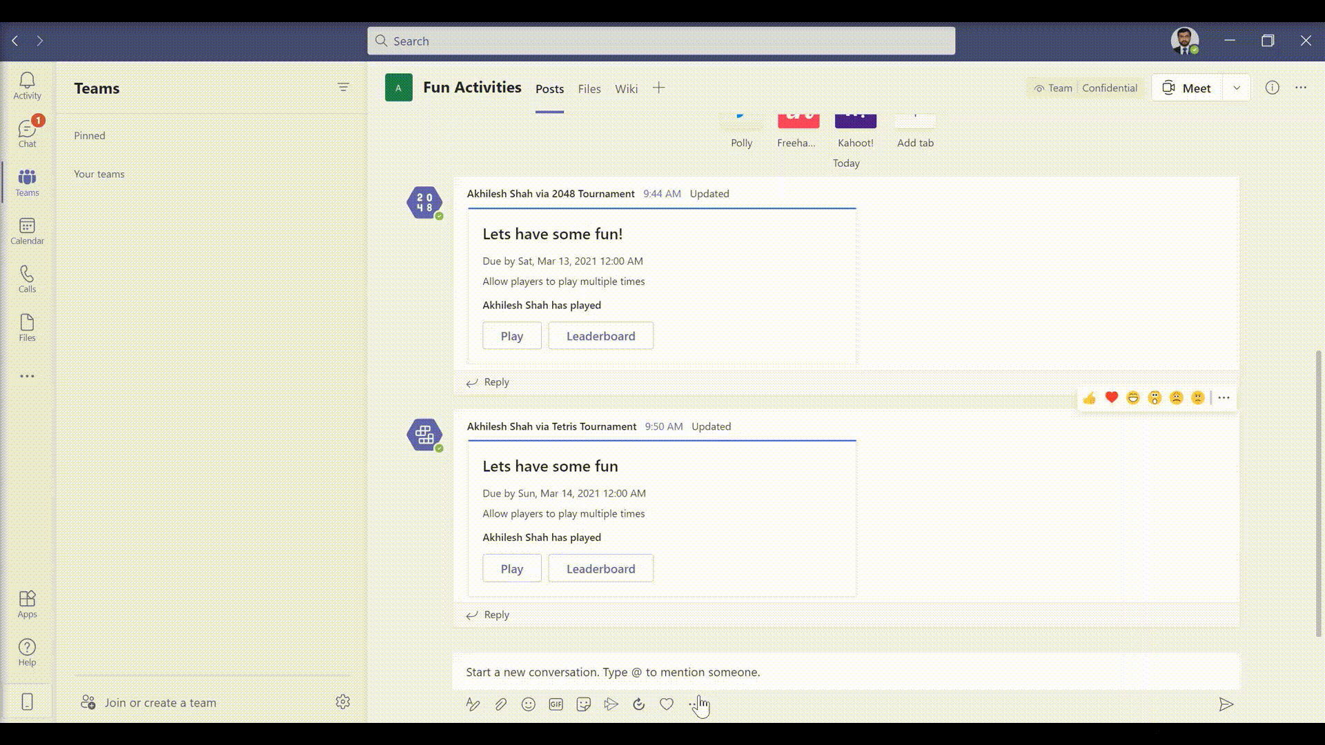 Screenshot that show a page that describes how to create Quiz in Teams view.