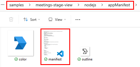 Screenshot shows the location of the app manifest file.