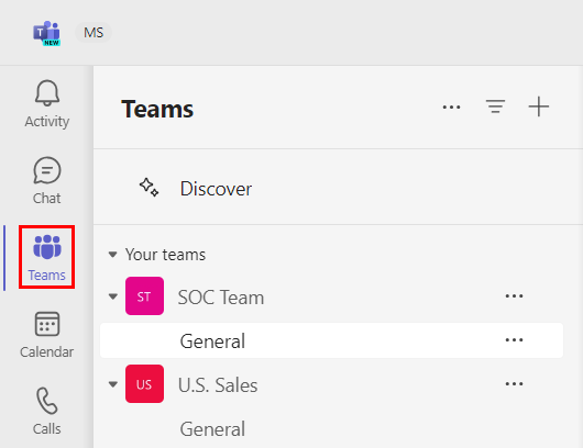 Screenshot shows the left pane with the Teams icon.
