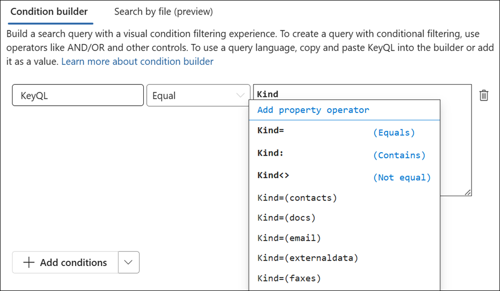 KeyQL editor suggests values for some properties