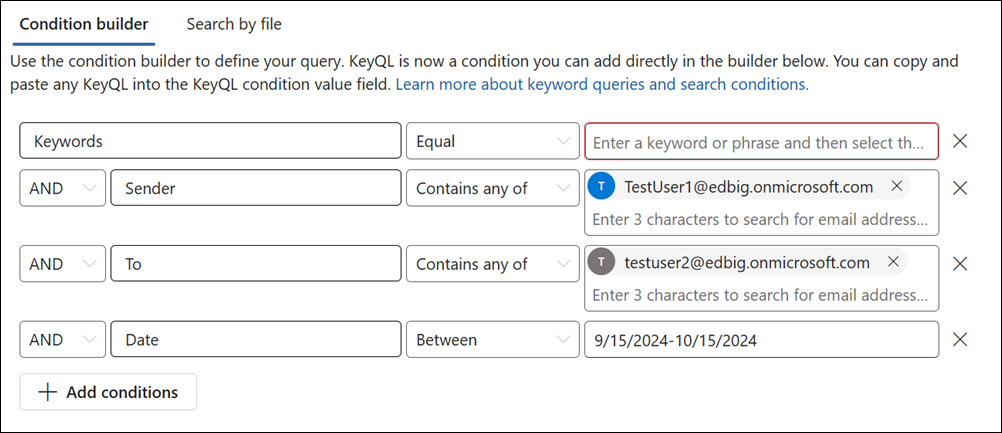 Condition builder example.