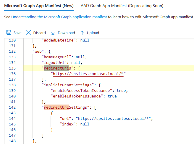 Screenshot that shows how to Edit the Manifest