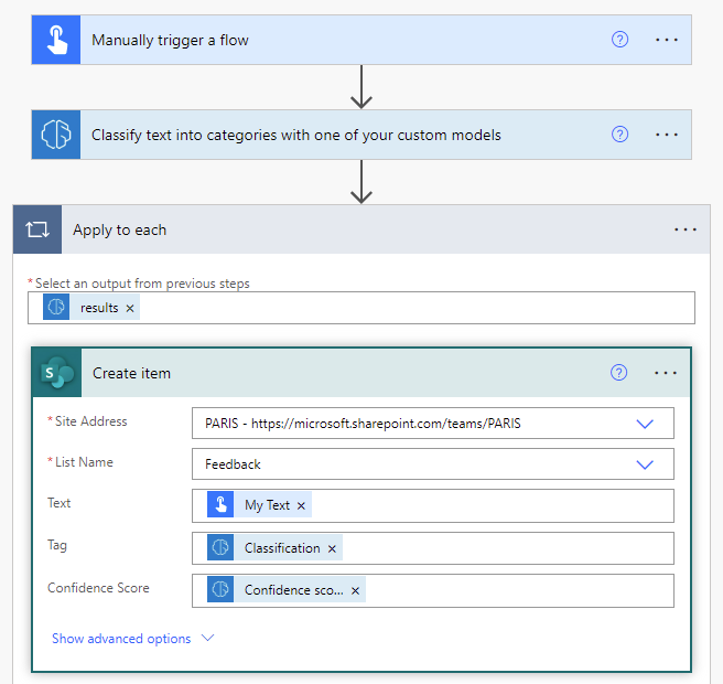 Screenshot example of Category classification flow example.