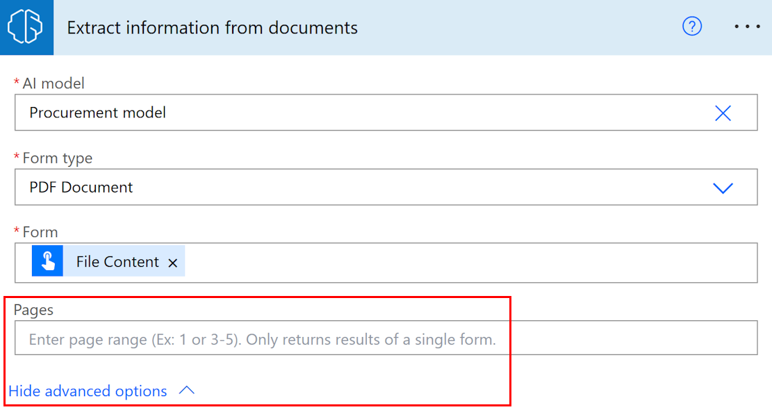 Screenshot of the Pages field where you enter the page range.