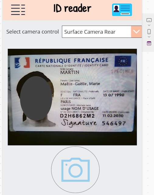 Screenshot of the id reader app.