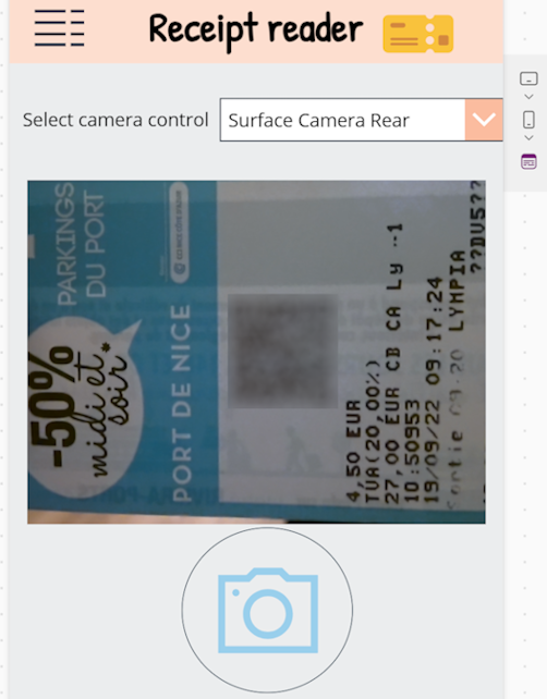 Screenshot of the receipt reader app.