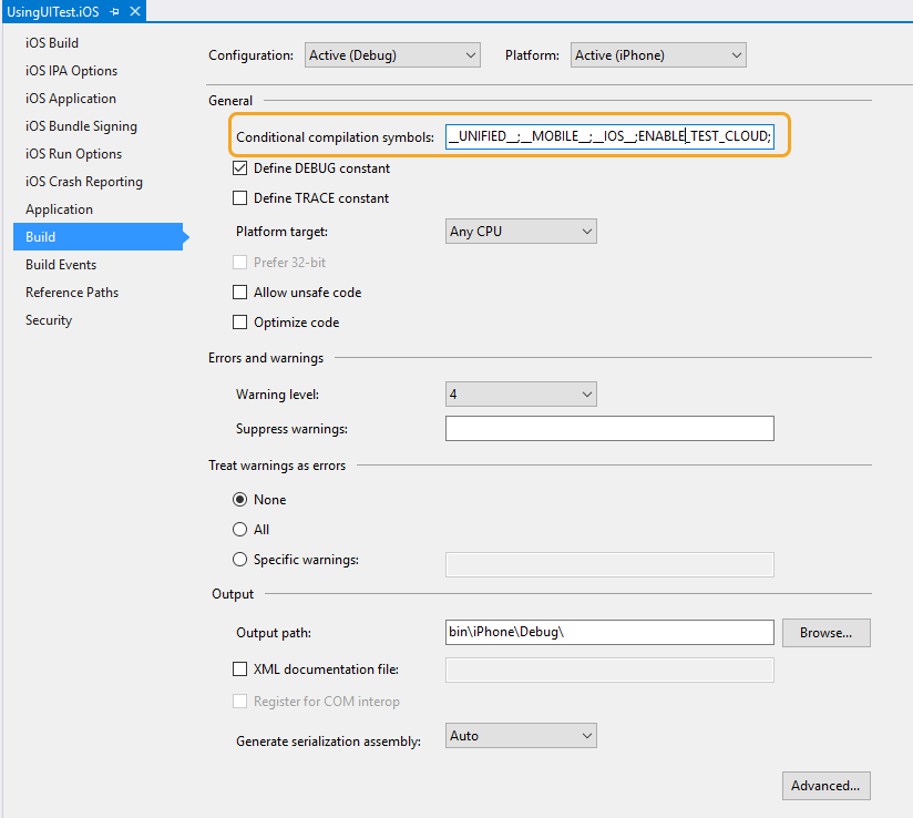 conditional compilation symbols option in Visual Studio