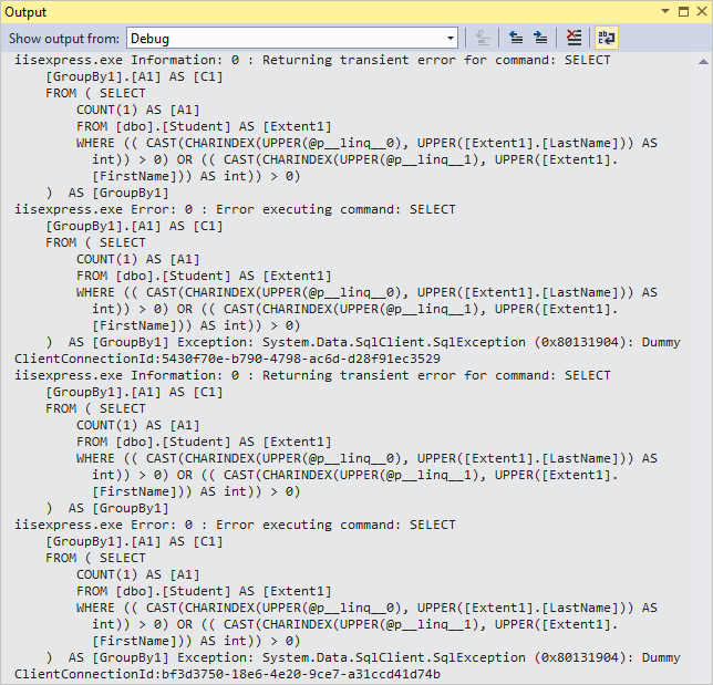 Logging output showing retries