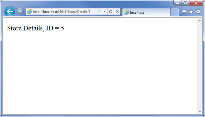 Screenshot of the parameter being passed from the U R L segment. The parameter is a string that reads Store.Details, ID=5.