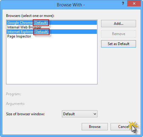 Google Chrome and Internet Explorer as default browsers