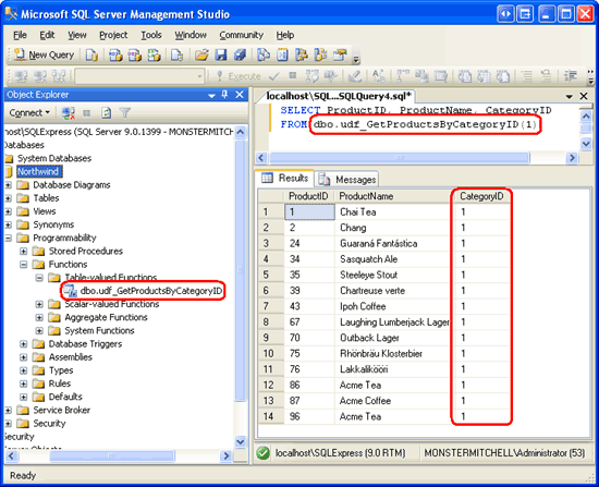 The ProductID, ProductName, and CategoryID are Listed for Each Beverage