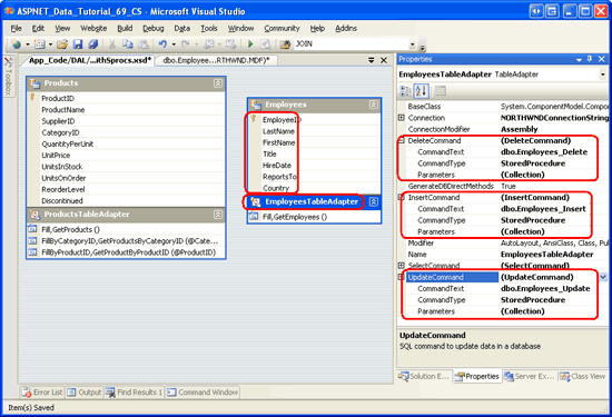 The TableAdapter Includes Insert, Update, and Delete Capabilities