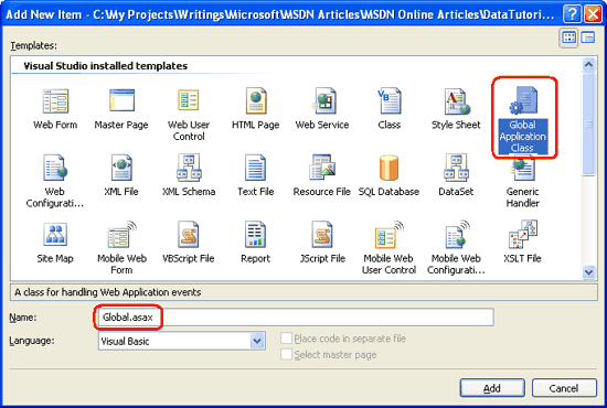 Add the Global.asax File to Your Web Application s Root Directory