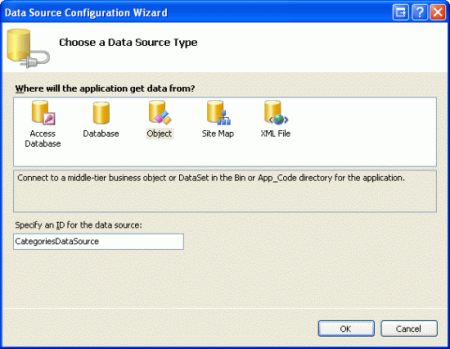 Create a New ObjectDataSource Control Named CategoriesDataSource