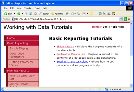 The Basic Reporting Tutorials are Listed