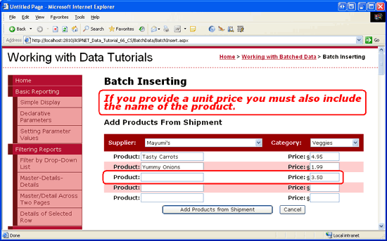 A Product Name is Required When Entering a Unit Price